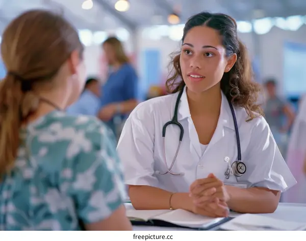 A female doctor is talking to a patient.