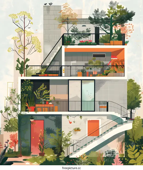 Vertical Garden Home Illustration