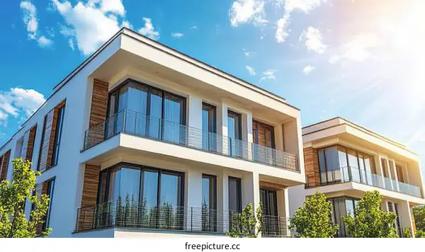 Modern Townhouses Under Sunny Sky