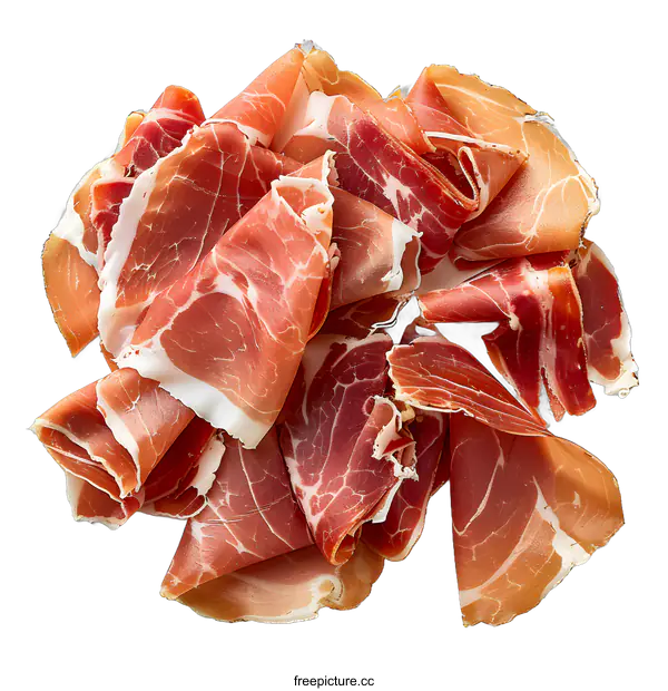 [Transparent Background PNG]Close-up of thinly sliced prosciutto crudo