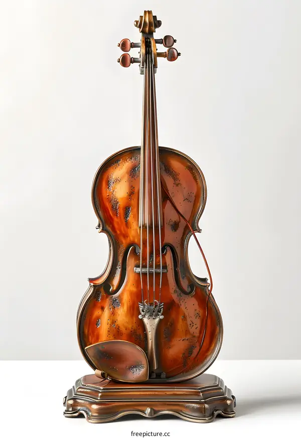 Antique Violin Sculpture On Stand