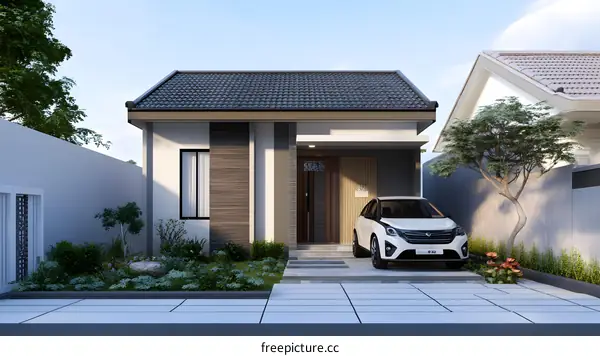 Modern Minimalist House Design with a Car Parked in Front