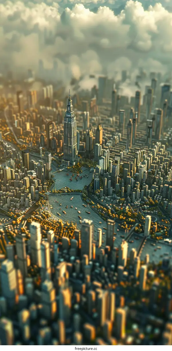 Futuristic City Skyline With Modern Buildings and a Skyscraper