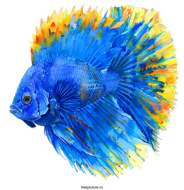 [Transparent Background PNG]Vibrant Blue Fish Watercolor