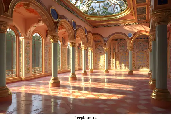 Ornate Interior Design With Golden Columns and Archways
