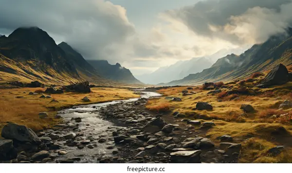 Rocky Mountains Landscape with River and Mountains in the Background