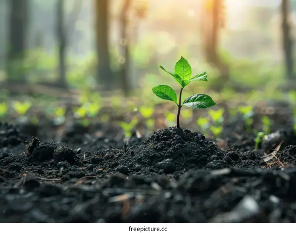 A Seedling Emerging from the Forest Soil