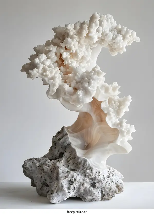 Abstract Sculpture of White and Brown Stone
