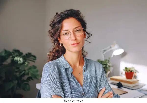 Confident Woman in a Casual Office Setting