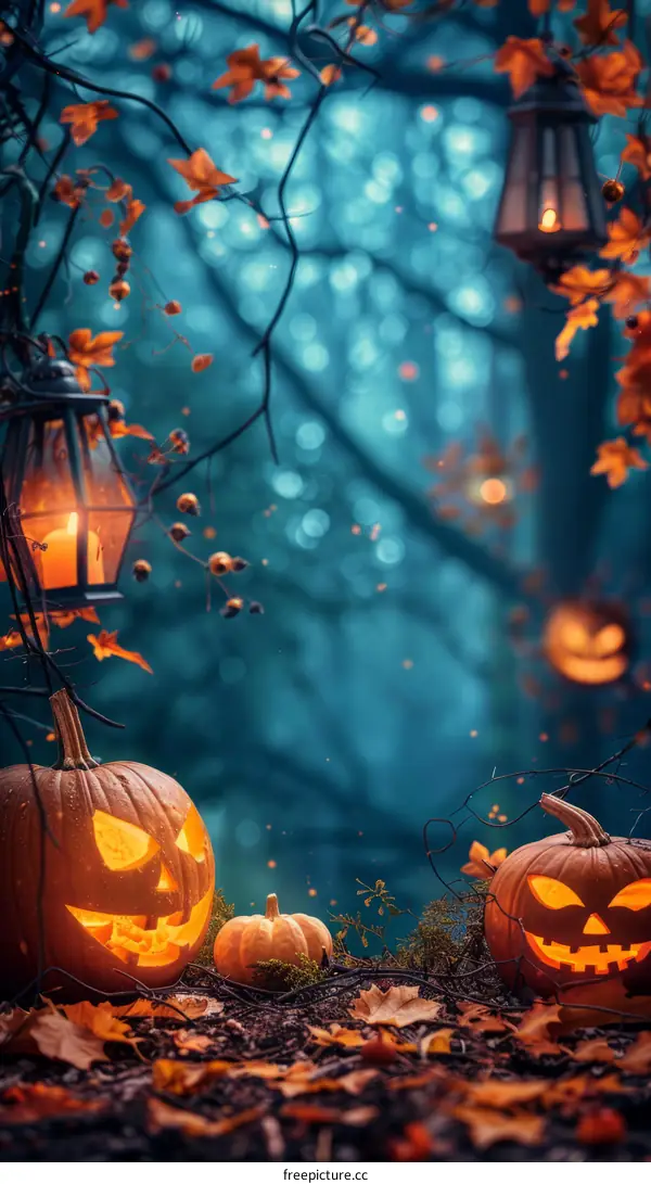 Halloween Pumpkins in a Spooky Forest