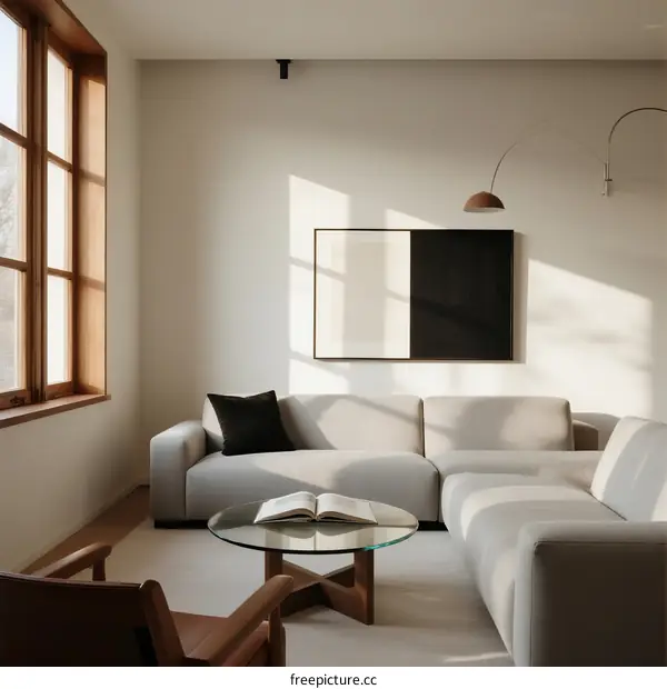 Modern Living Room with Minimalist Sofa and Glass Coffee Table