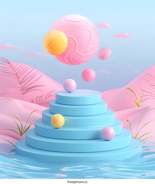 Abstract 3D Blue and Pink Geometric Shapes