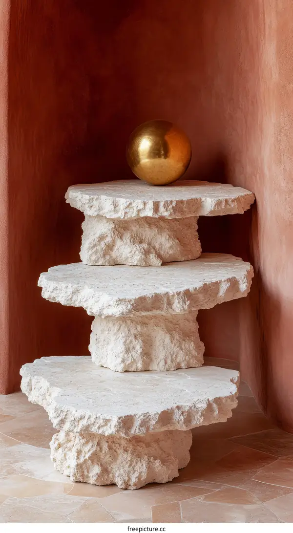 Modern Stone Decor with Gold Sphere