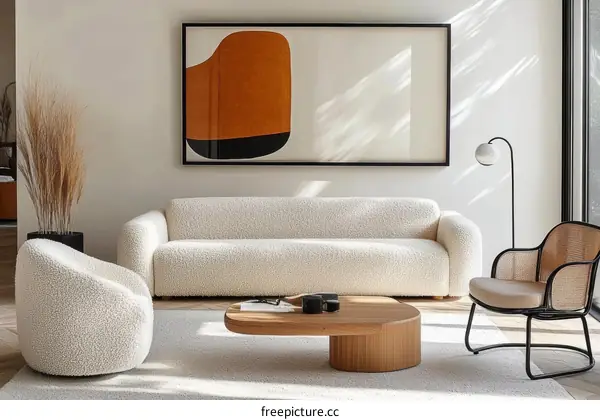 Modern Living Room with Cozy Furniture and Abstract Art