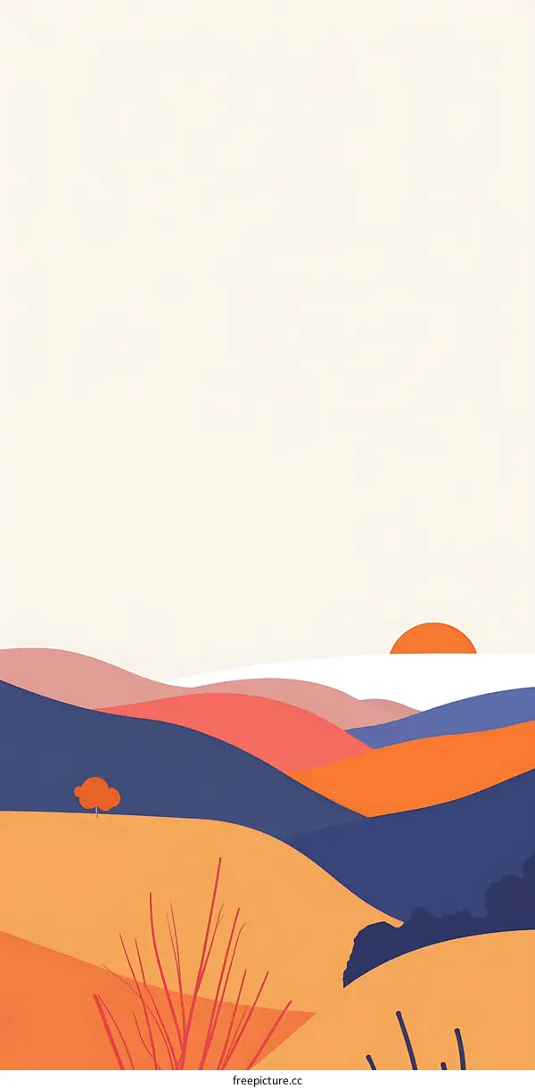 Abstract Sunset Landscape With Minimalist Hills