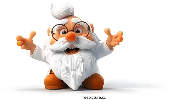Smiling Cartoon Scientist with White Background