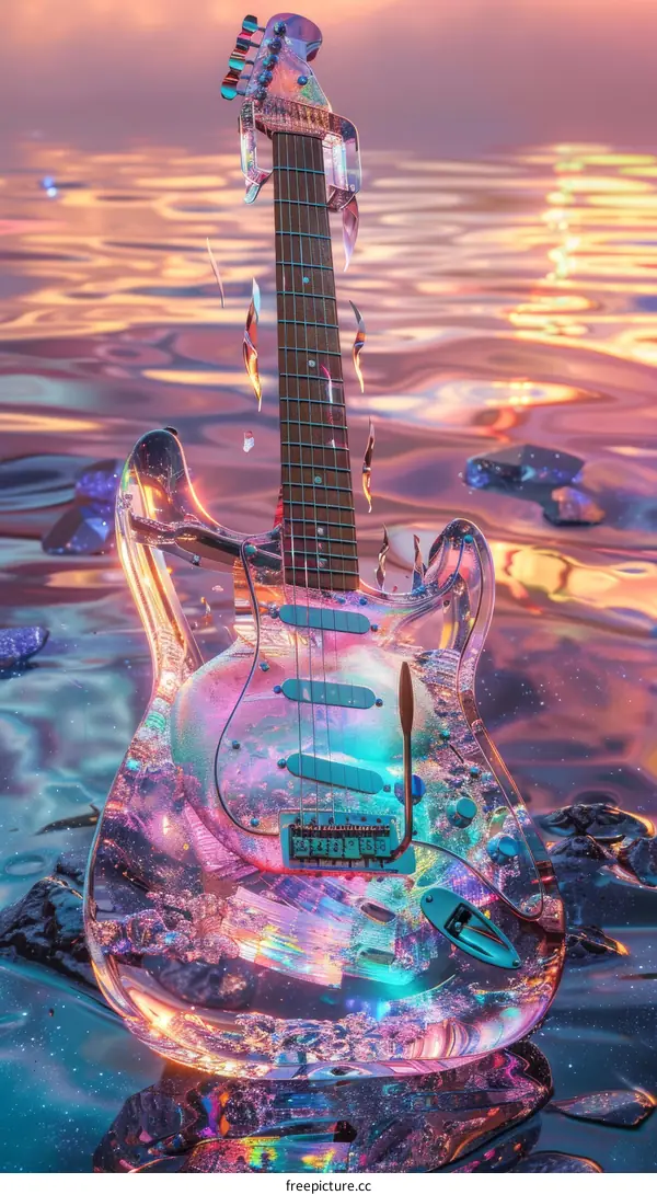 Symphonic Crystal Electric Guitar In The Sea With Sunset