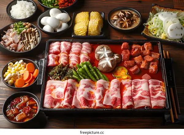 Korean BBQ Meat Set with Assorted Ingredients Ready for Grilling