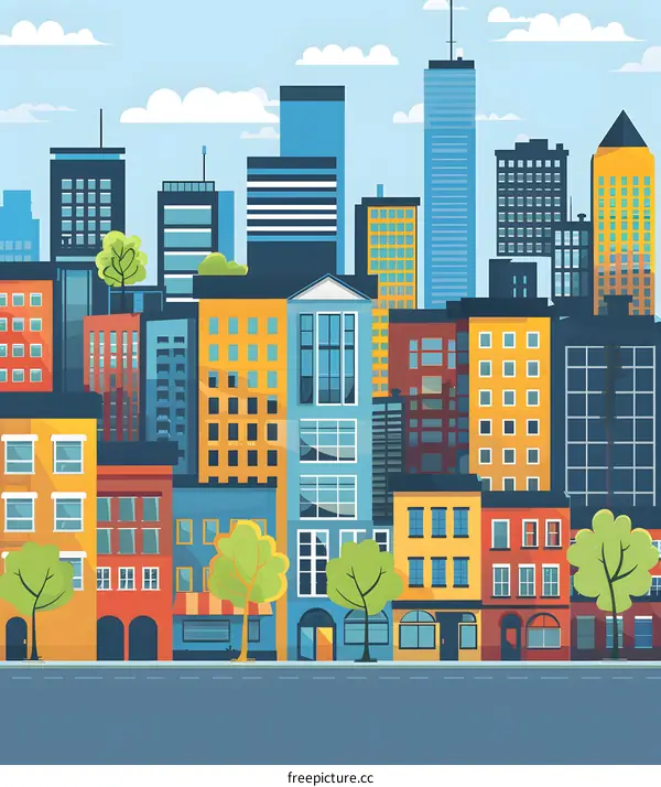 Cityscape Illustration With Buildings and Trees