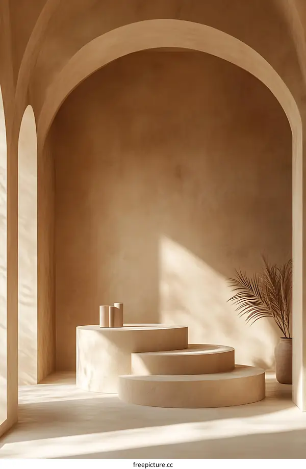 Beige Minimalist Display Podium Interior Scene