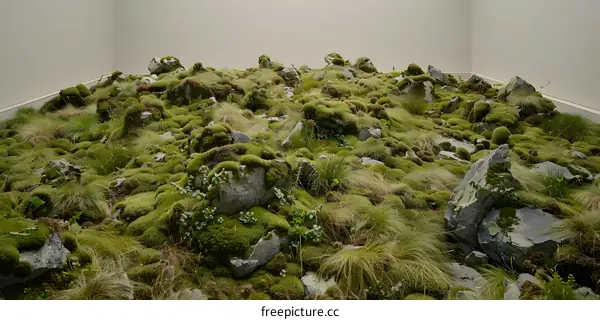Green Moss Covered Rocks in a Room
