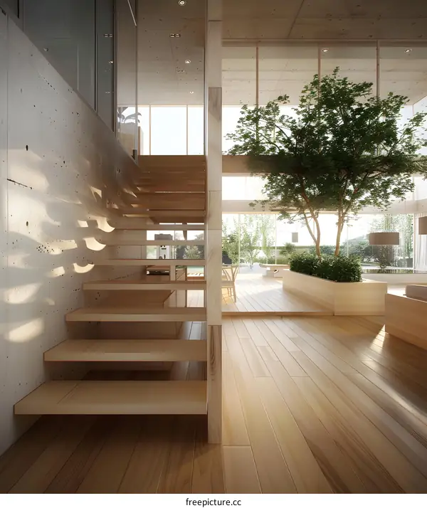 Modern Wooden Staircase With Natural Light