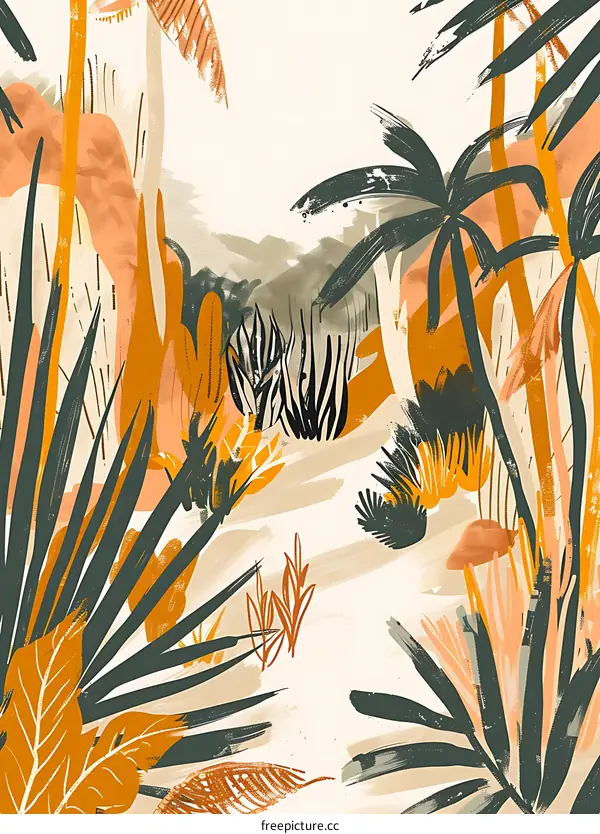 Tropical Forest Illustration in Warm Colors