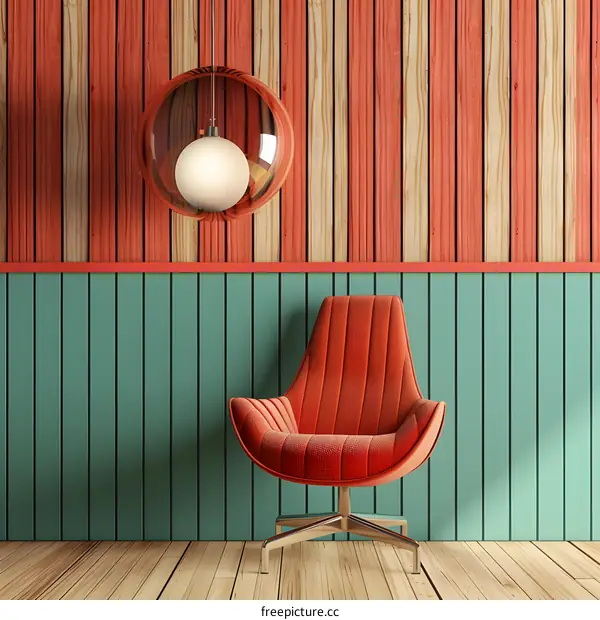 Red Chair and Lamp in Retro Style Interior Design