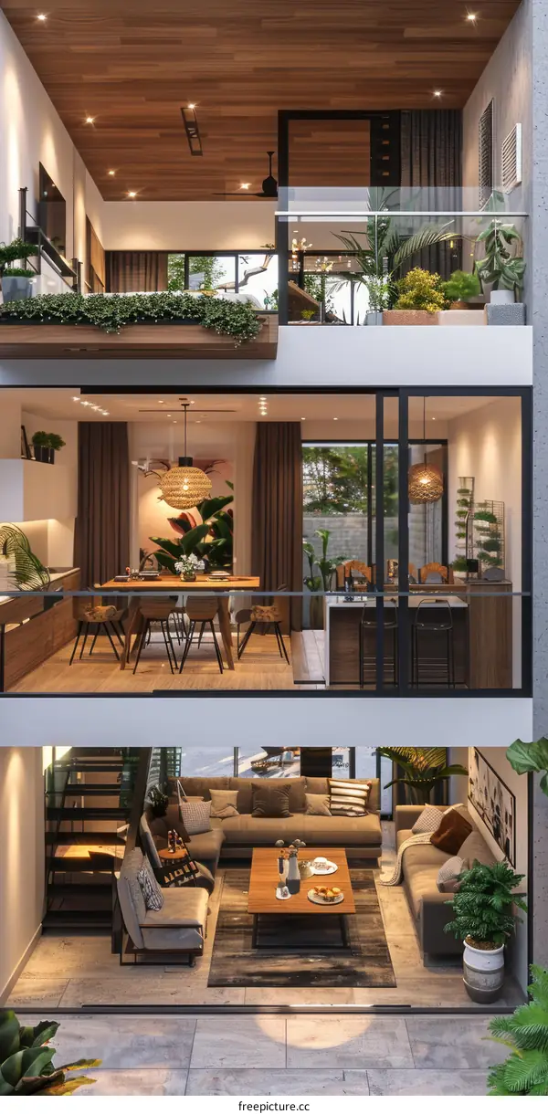 Modern Two-Story House with Open Living Space and Greenery