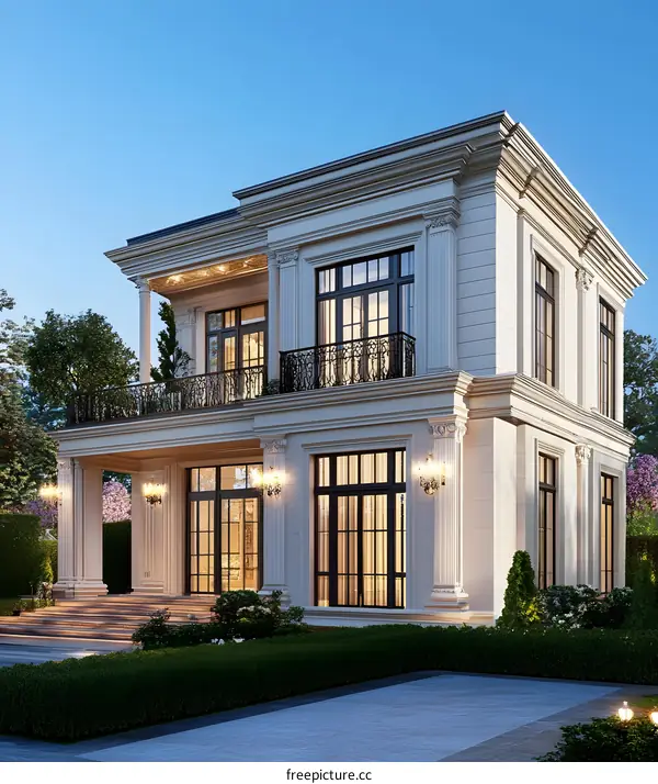 Modern Luxury Home Design With White Facade And Black Windows