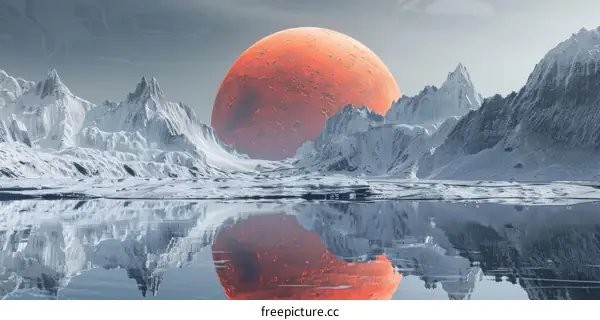 Ice-Covered Mountainous Landscape on a Rocky Moon