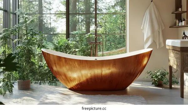 Rustic Modern Bathtub in a Nature-Inspired Bathroom