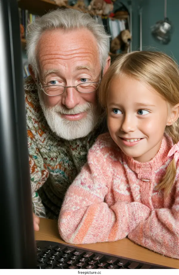 Grandparent and Grandchild Using Computer Together
