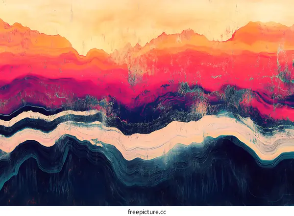 Abstract Art With Yellow, Orange, Red, Pink, Blue, White, And Black Colors