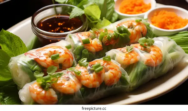 Fresh & Healthy Vietnamese Spring Rolls with Vegetables & Shrimp
