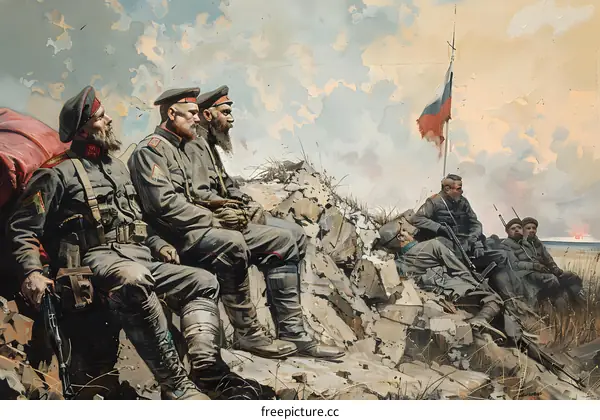 Russian Soldiers Observing the Battlefield