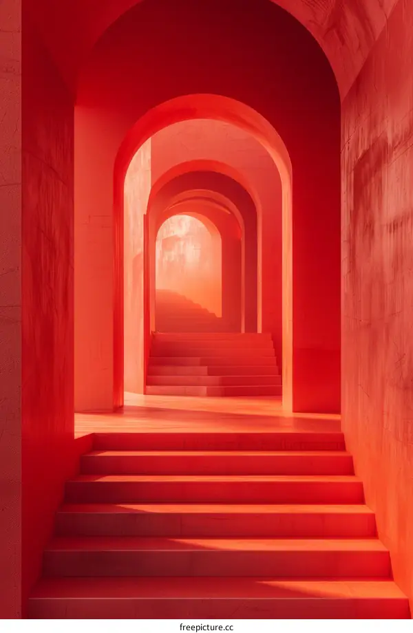 Red Minimalist Staircase Hallway Interior