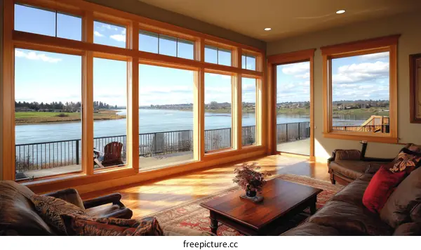 Spacious Living Room with River Views