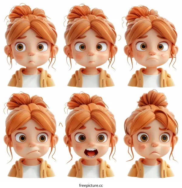 A collection of 3D cartoon characters with different facial expressions
