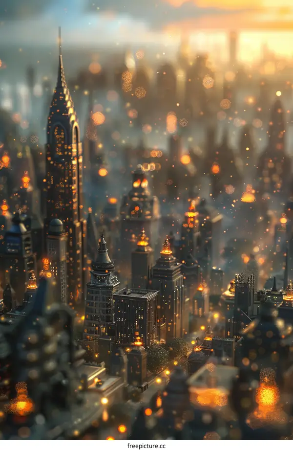 Steampunk Metropolis Cityscape at Dusk