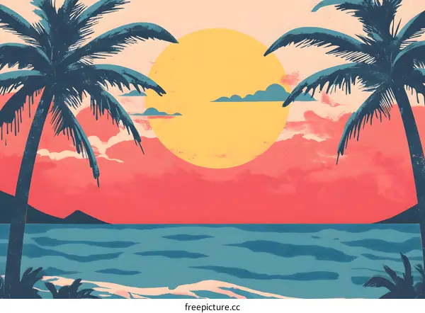 Sunset over the Ocean with Palm Trees