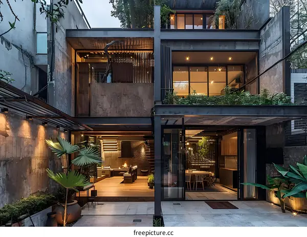 Modern Industrial Style House With Patio And Greenery