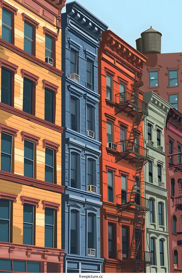 Colorful Row of Old Buildings in New York City