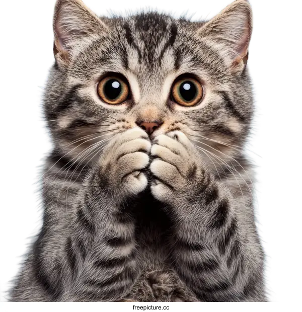 [Transparent Background PNG]Cute Cat Hiding Its Mouth with Paws