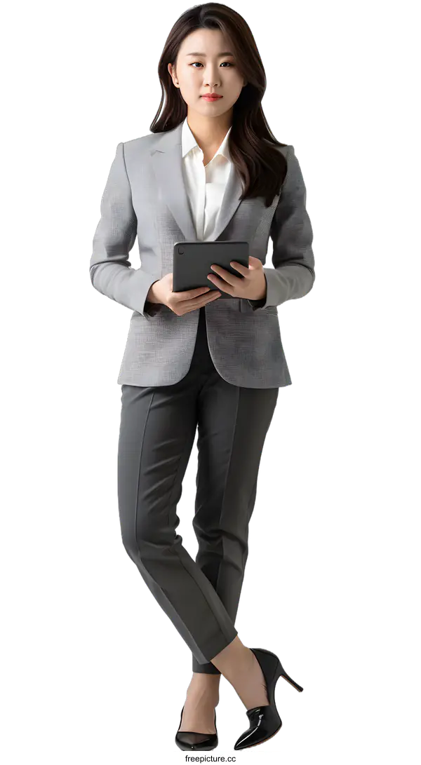 [Transparent Background PNG]Businesswoman Holding Tablet With White Background