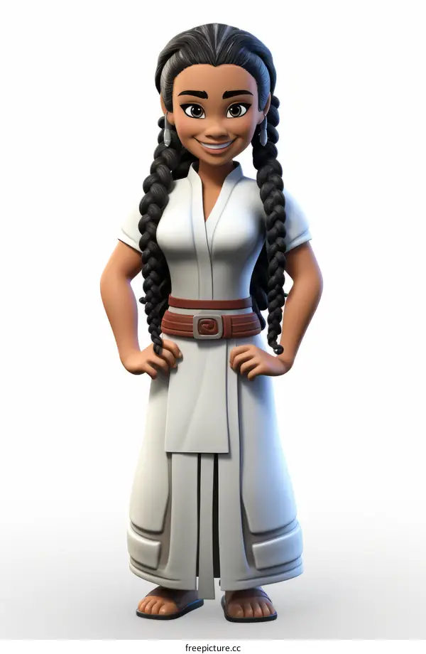 A female Padawan standing in a confident pose with lightsaber