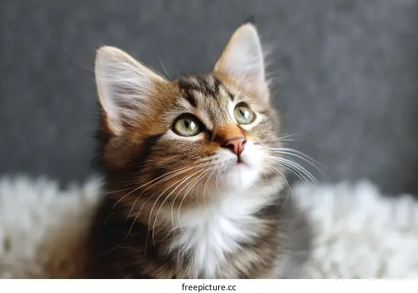 Close-up Portrait of a Kitten Looking Upward