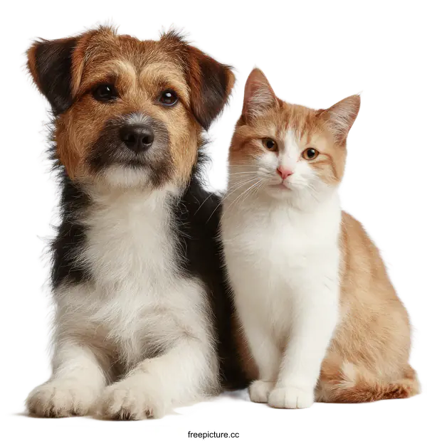 [Transparent Background PNG]Friendly Dog and Cat Companionship