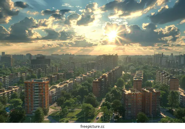Cityscape at Sunset with Apartment Buildings
