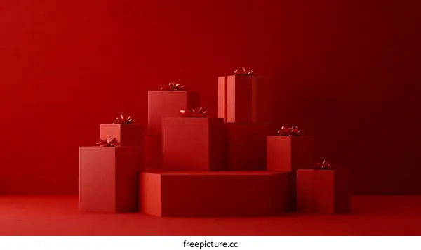 Red Gift Boxes on a Red Background Display